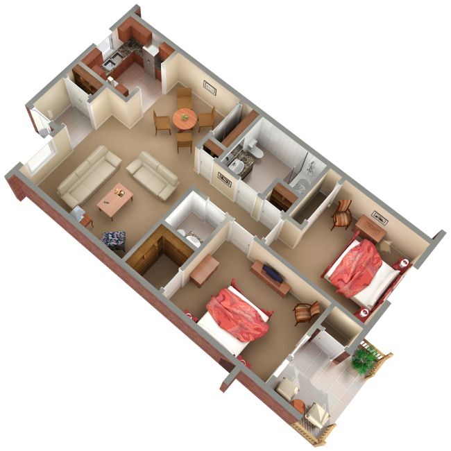 two bedroom - 1.5 bathrooms deluxe apartment
